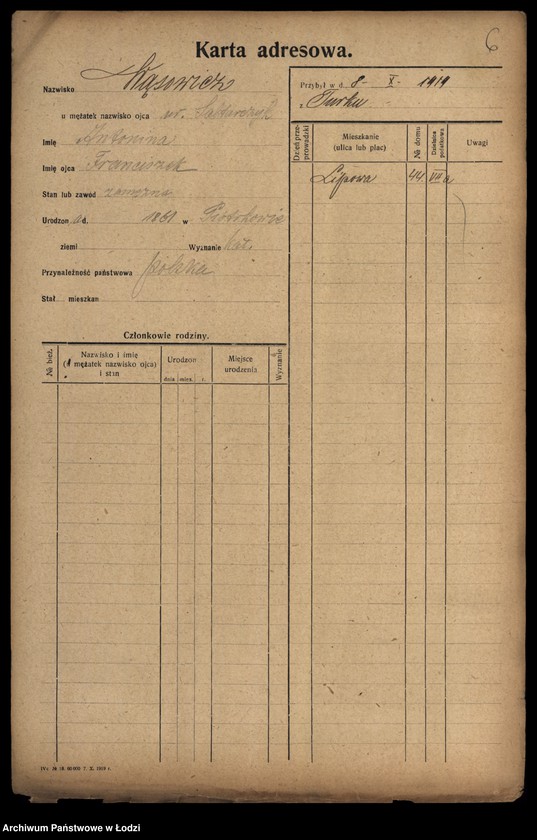 Obraz 8 z jednostki "[Spis ludności Łodzi] Wąsiakowska - Wedeman"