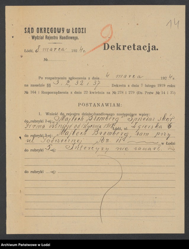 Obraz 16 z jednostki "Majlech Bromberg- drobny handel skórą"