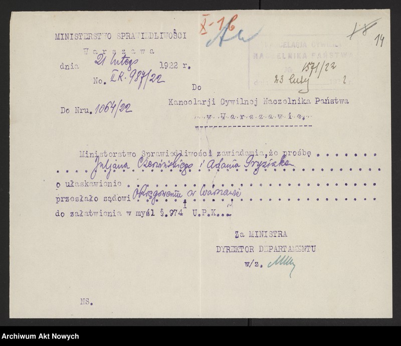 image.from.unit.number "Ułaskawienia z b. Kongresówki - uwzględnione, dotyczące zabójstw, uszkodzeń ciała, gwałtu, oporu wobec urzędnika, niedopełnienia obowiązków wojskowych i niedbalstwa, kradzieży, pokątnego gorzelnictwa, łapówkarstwa, fałszywych zeznań oraz podżegania w 1919 r. pracowników Szpitala Przemienienia Pańskiego w W-wie do strajku"