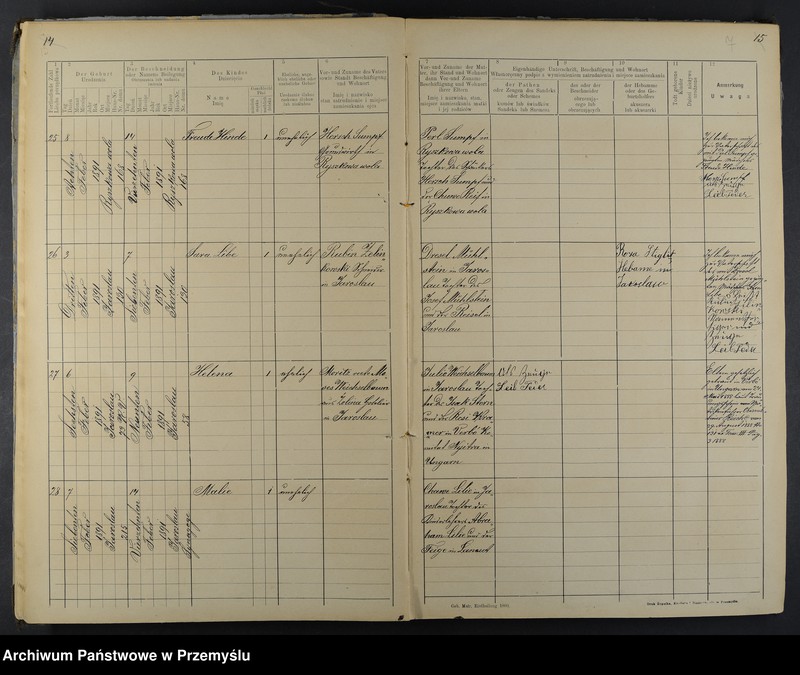 image.from.unit.number "Geburtsmatrik des Isr.[aelitischen] Matriken-Bezirkes Jaroslau pro 1891"