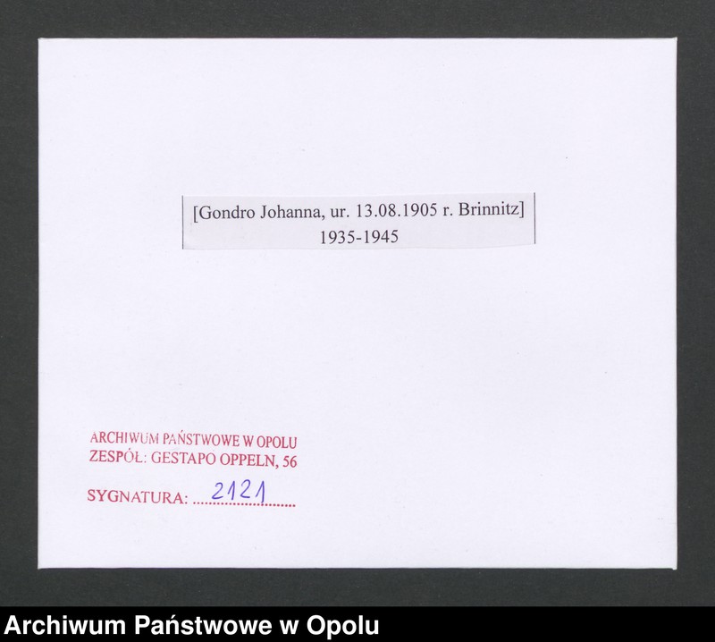 Obraz 2 z jednostki "[Gondro Johanna, ur. 13.08.1905 r. Brinnitz]"