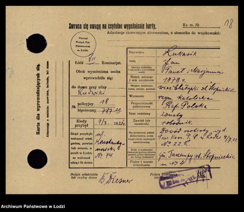 Obraz 20 z jednostki "[Spis ludności Łodzi] Łukasiewicz - Luński"