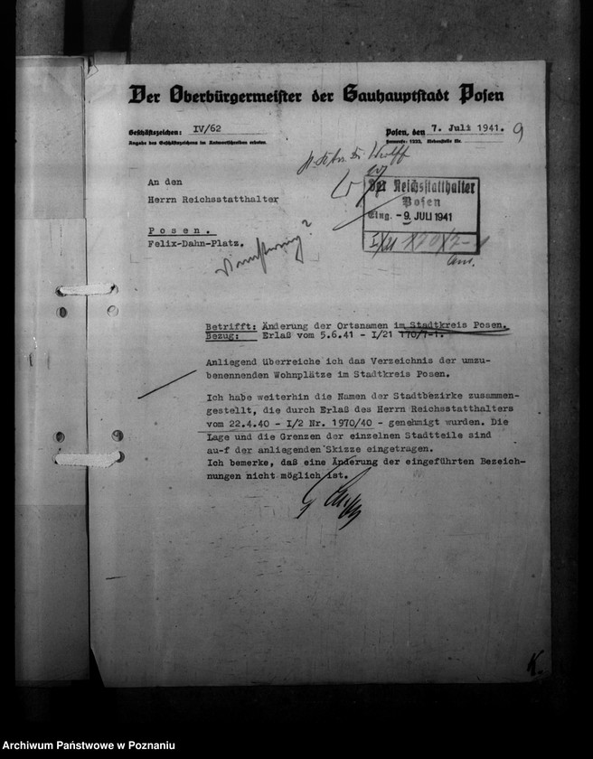 Obraz 13 z jednostki "Ortsnamenänderung - Posen- Stadt (miasto Poznań)"