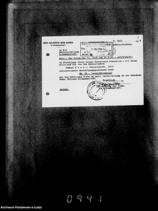 Obraz 12 z jednostki "Korrespondenz mit dem Ältesten der Juden"