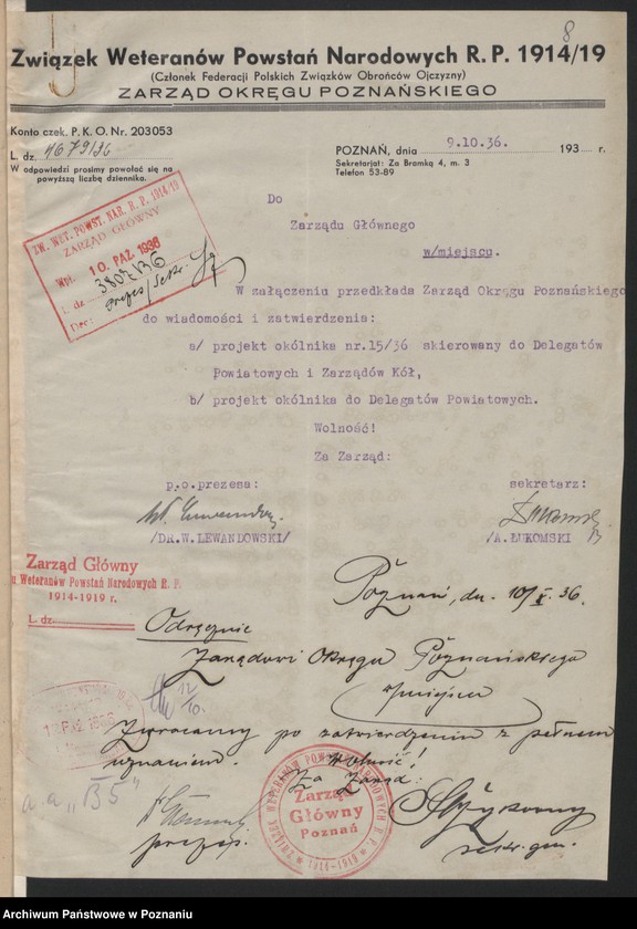 Obraz 9 z jednostki "Okólniki okręgu Związku Weteranów Powstań Narodowych Rzeczypospolitej Polski."