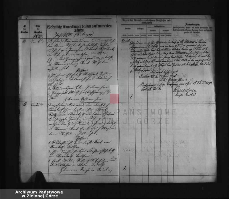 Obraz 9 z jednostki "Duplicat I. des Trau Register, II. des Tauf Register, III. des Sterbe Register pro 1870 bei der katholischen Pfarrkirche zu Beuthen a/Oder"