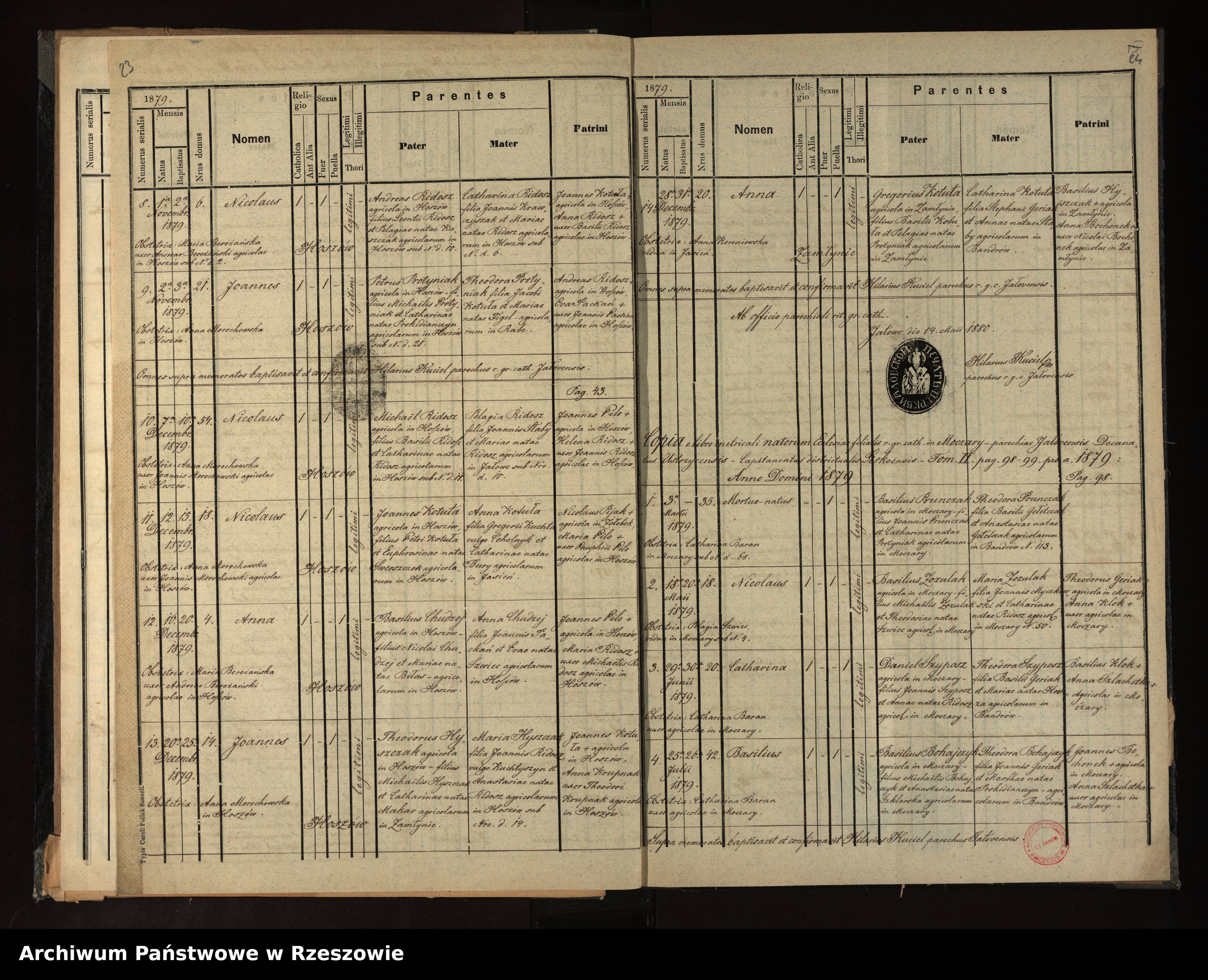 Skan z jednostki: Księga urodzeń, małżeństw, zgonów (Jałowe, Zamłynie, Hoszów, Moczary)
