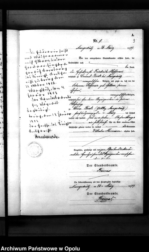 image.from.unit.number "Geburts-Neben-Register des Standesamts Mangschütz Kr.[eis] Brieg pro 1877"