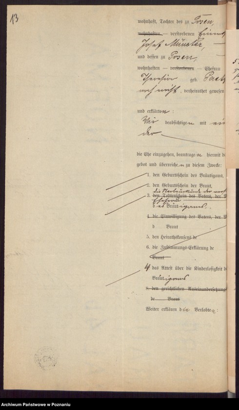 Obraz 15 z jednostki "Die von den Verlobten beigebrachten Urkunden zur Eheschliessung pro 1896"