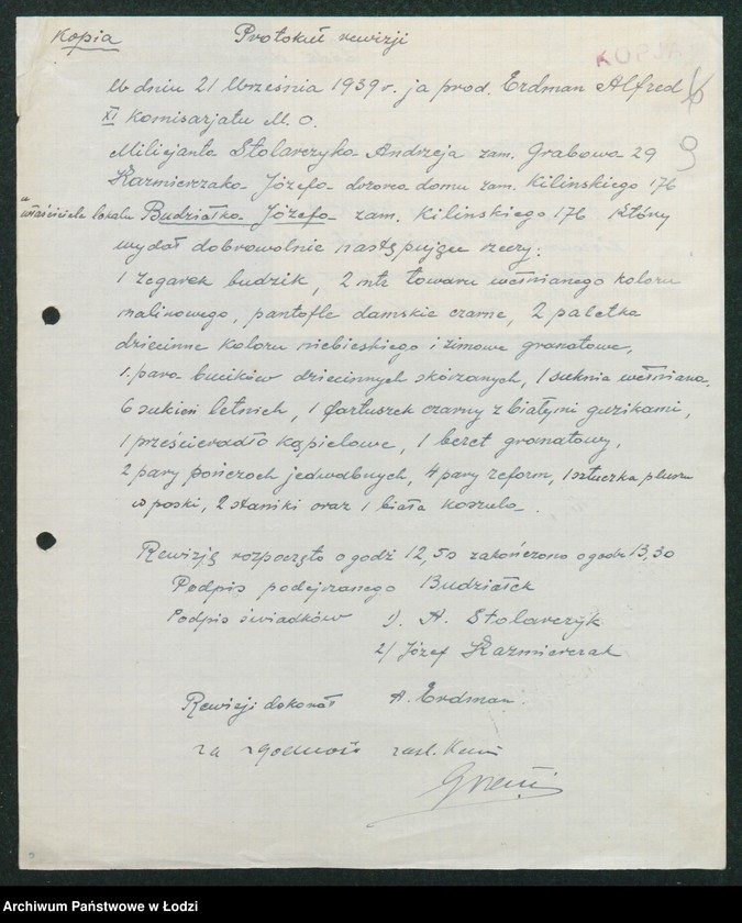 Obraz 11 z jednostki "[Akta XI Komisariatu Milicji Obywatelskiej - protokoły zajść ulicznych, aresztowań i osób zaginionych oraz spisy wolnych mieszkań]"
