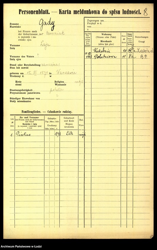 Obraz 10 z jednostki "[Spis ludności Łodzi] Gadułka - Gajewski"