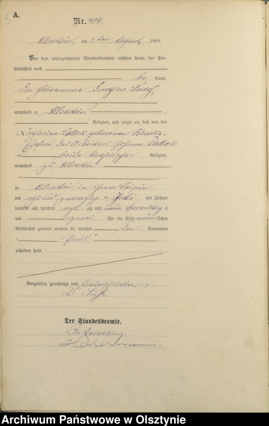 image.from.unit.number "Geburts-Haupt-Register Tom II,Nr 401 - 727"