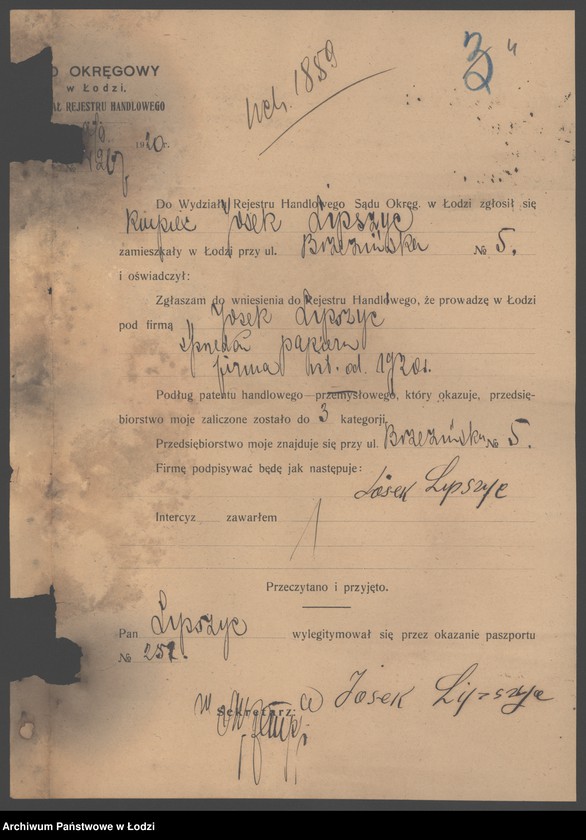 Obraz 6 z jednostki "Josek Lipszyc- sprzedaż papieru"