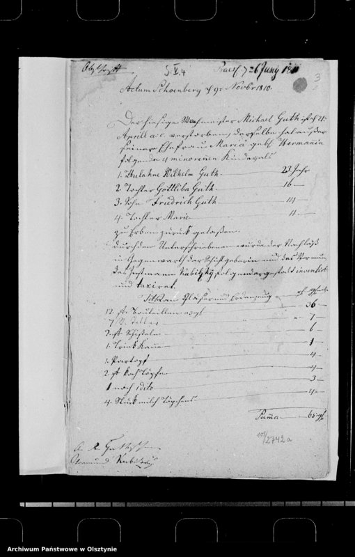 image.from.unit.number "Nachlasssache der verst. Wachtmeisters M. Guth zu Schönberg"