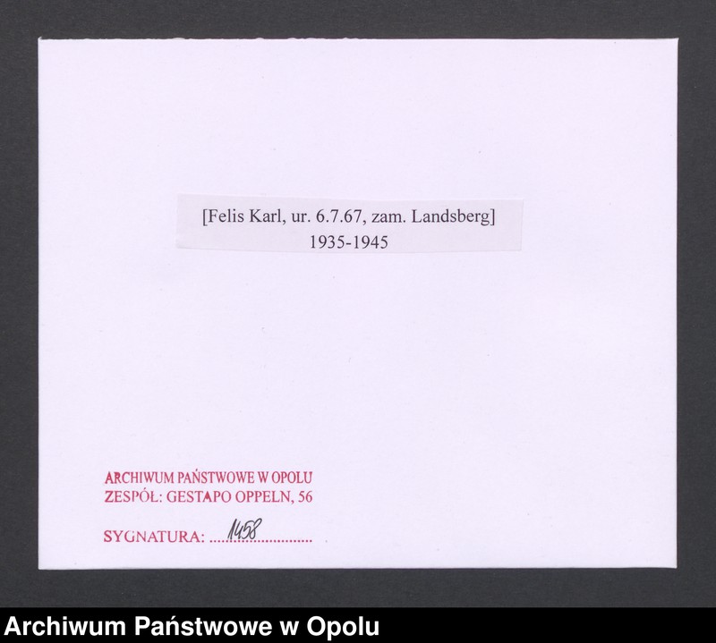Obraz 2 z jednostki "[Felis Karl, ur. 6.7.1867, zam. Landsberg]"