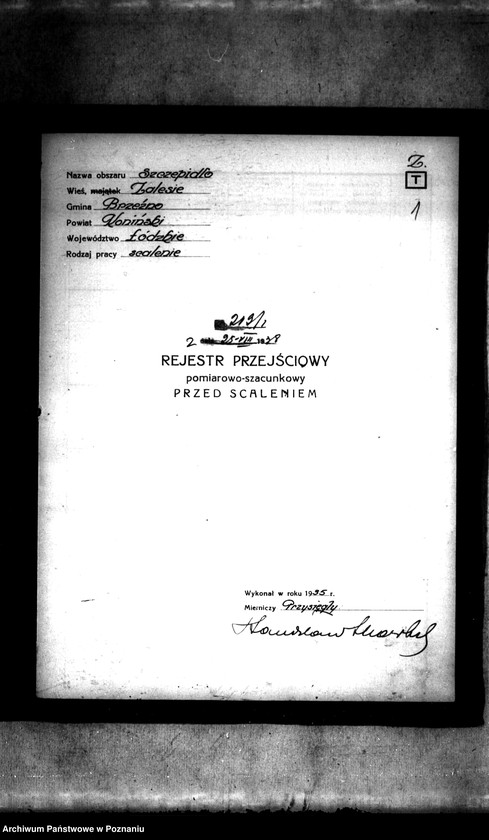 Obraz 5 z jednostki "Rejestr przejściowy pomiarowo-szacunkowy wsi Zalesie- obszar Szczepidło powiatu konińskiego przed scaleniem"