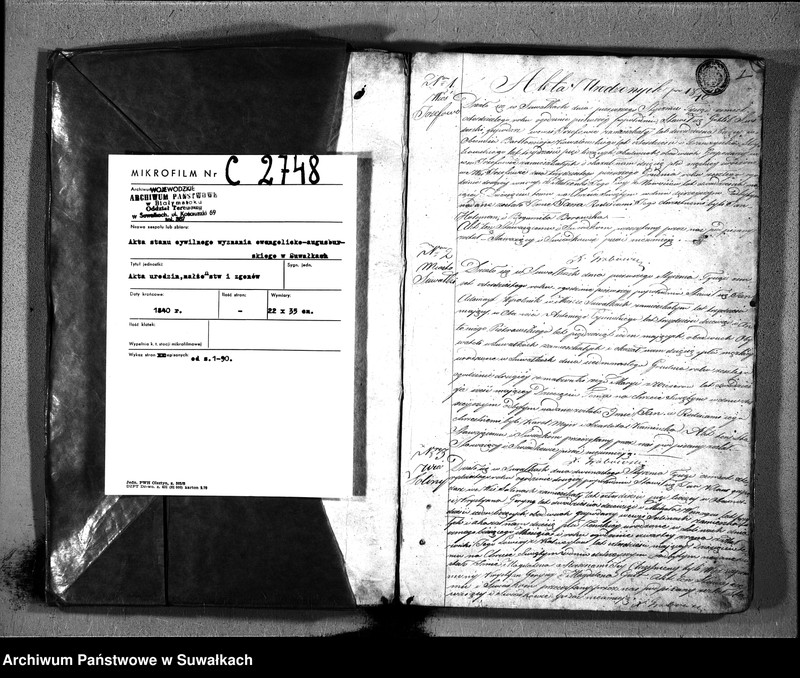 Obraz 3 z jednostki "Duplikat Aktów Urodzonych, Zaślubionych, Zeszłych Urzędnika Stanu Cywilnego Wyznania Ewangelickiego Okręgu Suwałki w Obwodzie i Gubernii Augustowskiey przez 1840 rok."