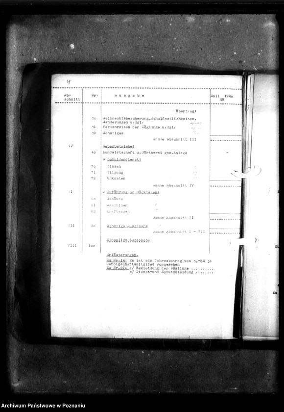 Obraz 8 z jednostki "Unterhaushaltplan - 4301. Gaugehörlosenschule, Posen. [Plany finasowe, budżety, sprawy finansowo-gospodarcze Szkoły]."