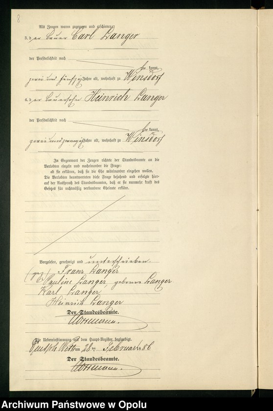 Obraz 12 z jednostki "Heiraths-Neben-Register des Standesamts Deutsch Wette pro 1886"