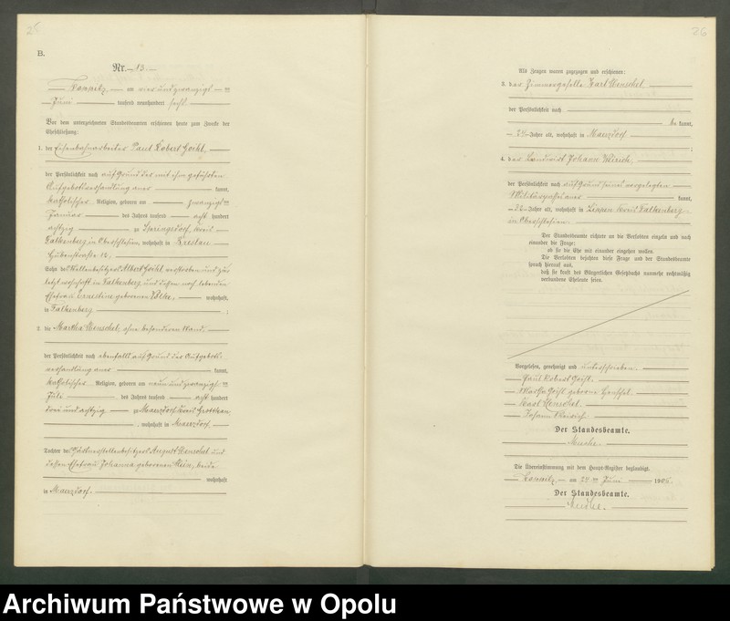 Obraz 16 z jednostki "Heiraths-Neben-Register Standesamts Koppitz pro 1906"