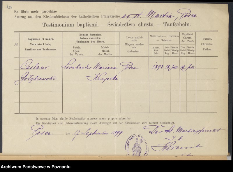 Obraz 7 z jednostki "Die von den Verlobten beigebrachten Urkunden zur Eheschliessung pro 1899"