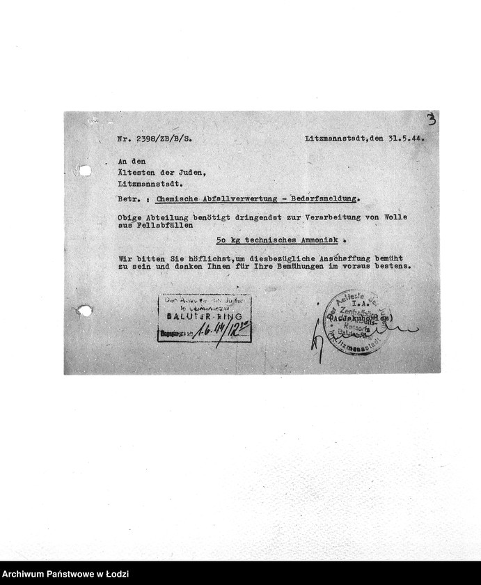 Obraz 6 z jednostki "Bedarfsmeldungen [Skierowane do GV zapotrzebowania na surowce, materiały, narzędzia, maszyny itp. potrzebne resortom pracy do produkcji; zamówienia żywności, lekarstw]"