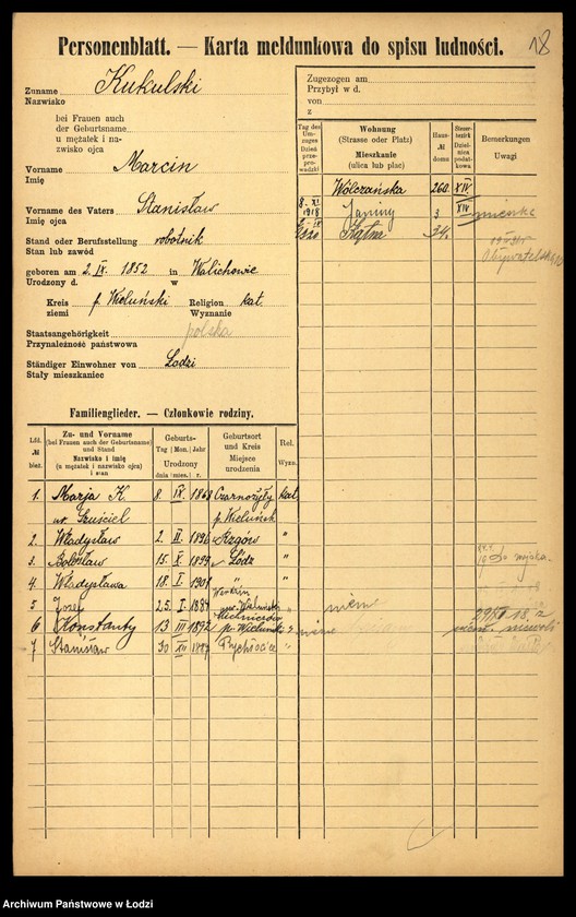 Obraz 20 z jednostki "[Spis ludności Łodzi] Kukulski - Kulik"