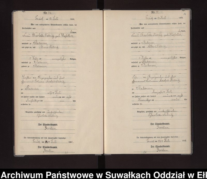 image.from.unit.number "Sterbe-Neben-Register des Königlichen Preussischen Standes-Amtes Gneist Kreis Lötzen"