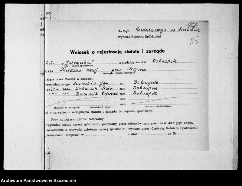 Obraz 20 z jednostki "Rolniczy Zespół Spółdzielczy "Jutrzenka" z siedzibą w Dobropolu powiat Chojna - organizacja"