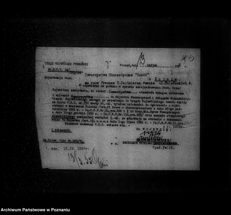 Obraz 9 z jednostki "/Towarzystwo Gimnastyczne „Sokół" w Żninie - rejestracja/"