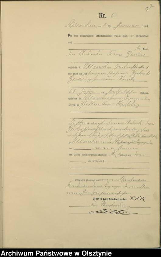 image.from.unit.number "Sterbe-Haupt-Register Tom I, Nr 1 - 398"