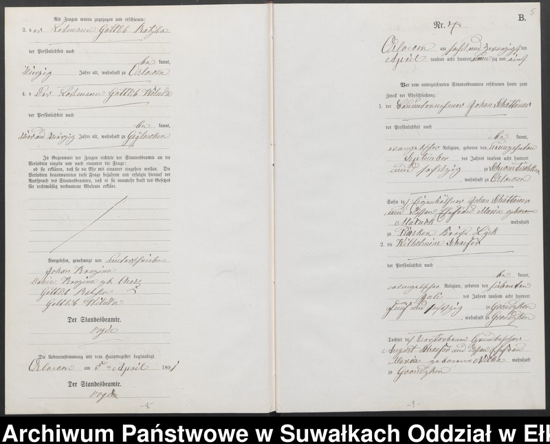 image.from.unit.number "Heiraths-Neben-Register des Preussischen Standes-Amtes Orlowen Kreis Loetzen für das Jahr 1891"