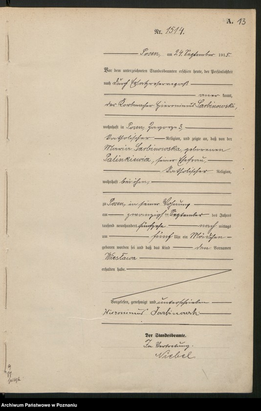 Obraz 15 z jednostki "Księga miejscowa urodzeń tom IV[Rejestr główny urodzeń]"