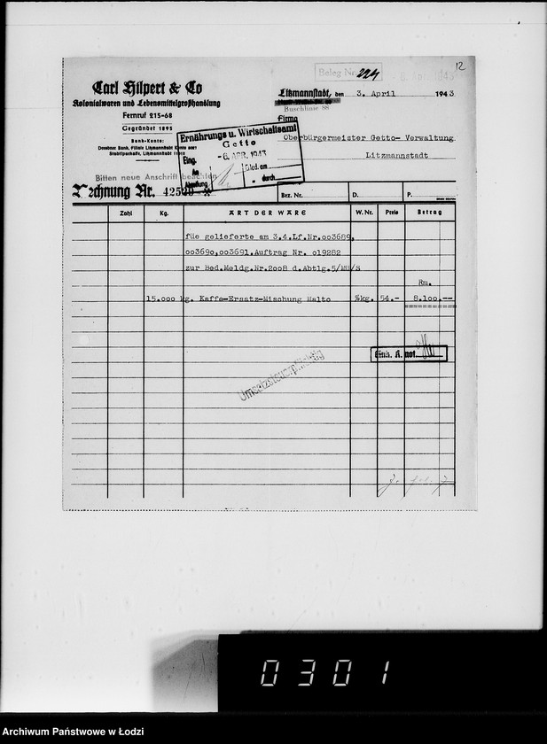 Obraz 16 z jednostki "Lebensmitteleinkauf. Aufträge, [Lieferscheinen und Rechnungen] 19281-19330"