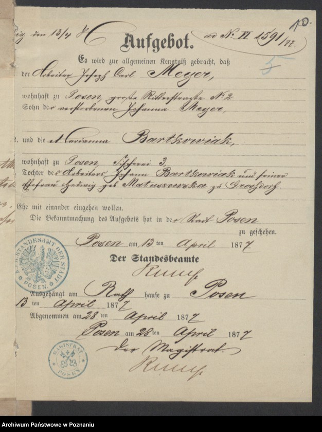 Obraz 12 z jednostki "Die von den Verlobten beigebrachten Urkunden zur Eheschliessung pro 1877"