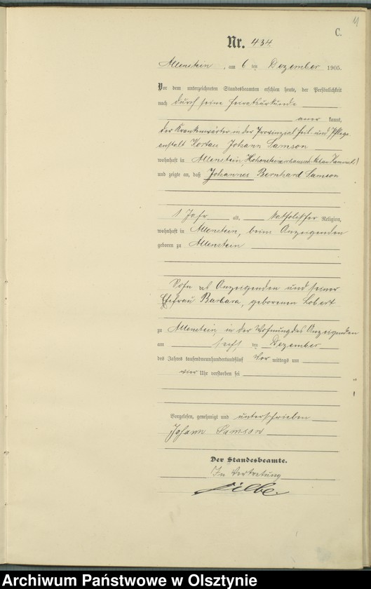 image.from.unit.number "Sterbe-Haupt-Register Tom II, Nr 426-454"