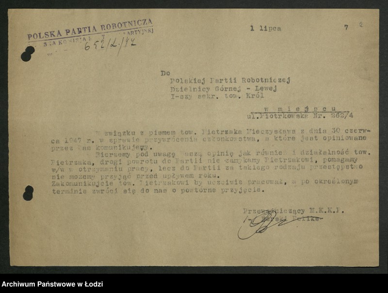 Obraz 3 z jednostki "Korespondencja Miejskiej Komisji Kontroli Partyjnej t. II"