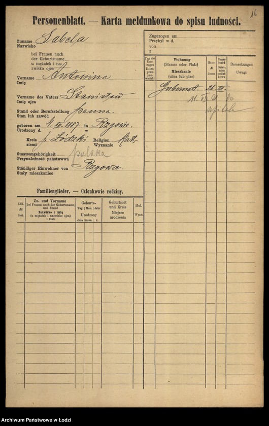 Obraz 18 z jednostki "[Spis ludności Łodzi] Syta-Szadkowski"