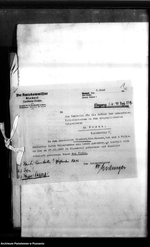 Obraz 5 z jednostki "Kreis Gnesen (Gniezno). Zgłoszenia zmarłych i zaginionych Niemców w 1939 roku"