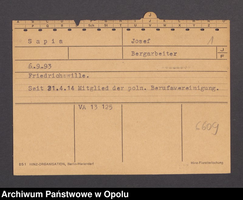Obraz 3 z jednostki "[Sapia Josef, ur. 6.9.1893, zam. Friedrichswille]"