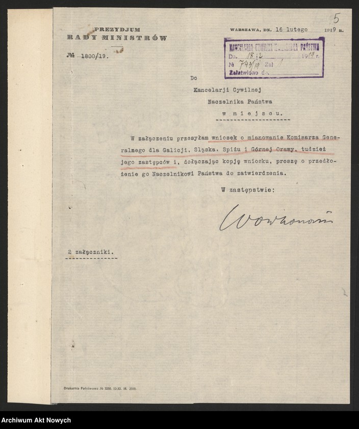 image.from.unit.number "Nominacje i dymisje Komisarzy Generalnych Rządu dla Galicji, Śląska, Spisza, Górnej Orawy oraz Gdańska"
