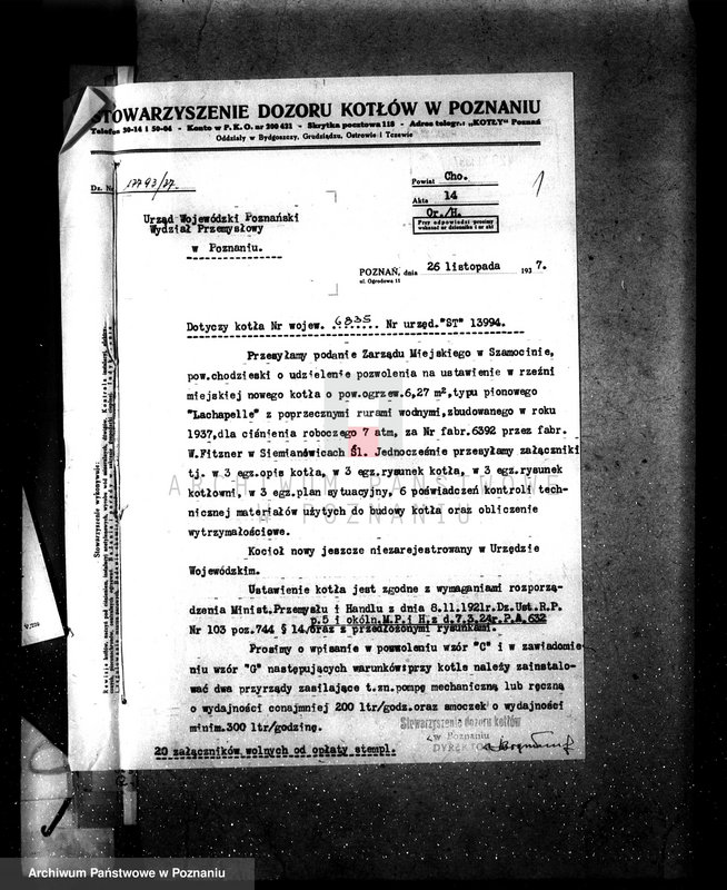 Obraz 5 z jednostki "Zarząd Miejski Szamocin, rzeźnia miejska zatwierdzenie kotła nr fabr.6392, woj. 6835"