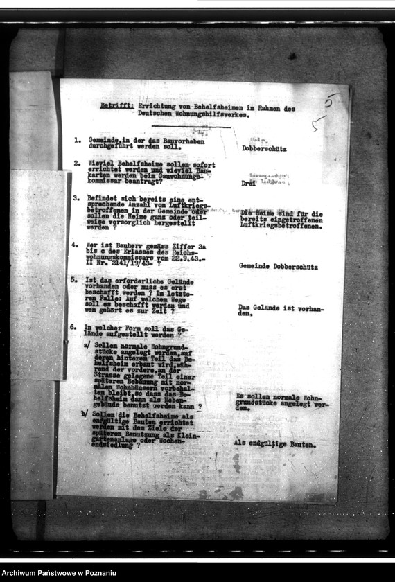 Obraz 10 z jednostki "Bau von Behelfsheimen in Dobberschütz (Dobrzyca). Baracken"