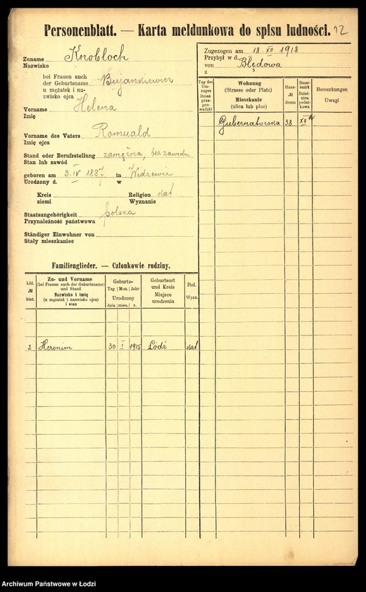 Obraz 14 z jednostki "[Spis ludności Łodzi] Knobloch - Kobyłecki"
