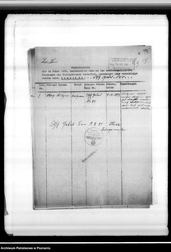 Obraz 19 z jednostki "Spisy miejscowych Niemców z powiatu wolsztyńskiego służących w wojsku polskim lub internowanych przez polskie władze"