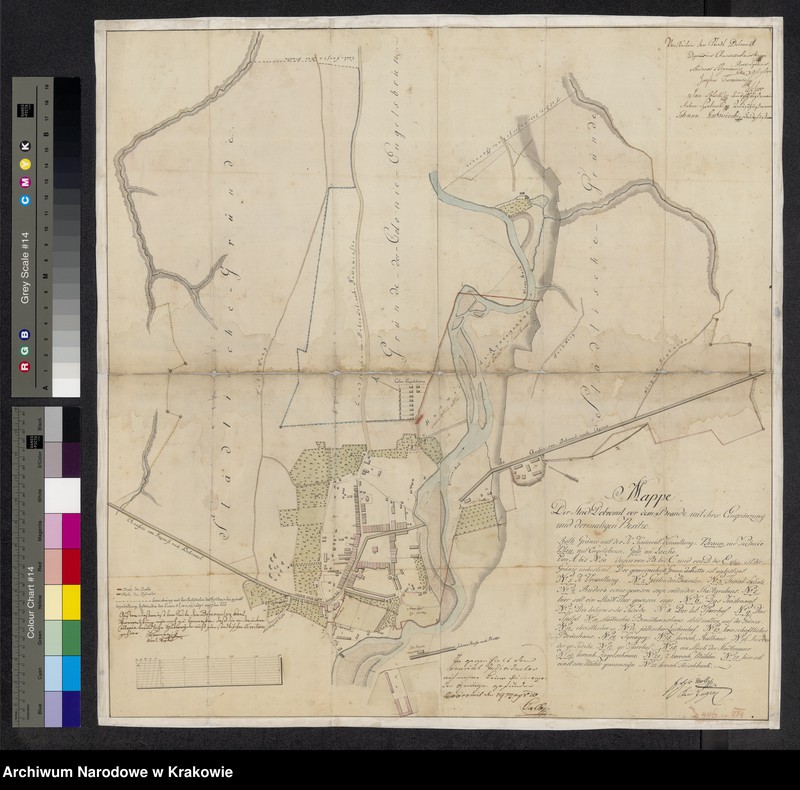 image.from.unit.number "Mappe der Stadt Dobromil vor dem Brande mit ihrer Eingränzung und dermaligen Bestize"