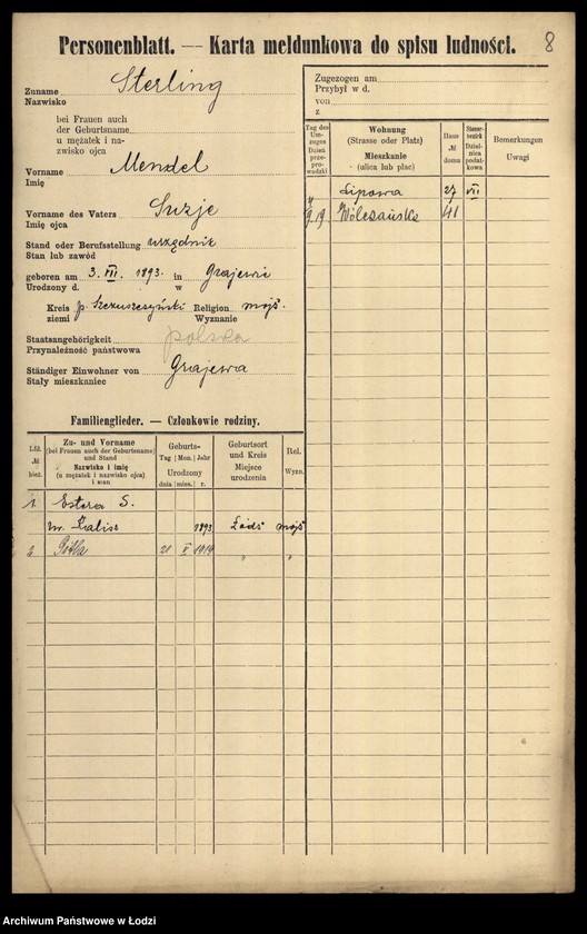 Obraz 10 z jednostki "[Spis ludności Łodzi] Szterling-Sztikert"