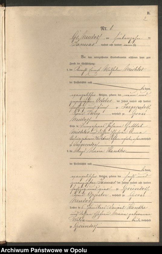 image.from.unit.number "Heiraths-Neben-Register Standes-Amt Gross Neudorf 1890"