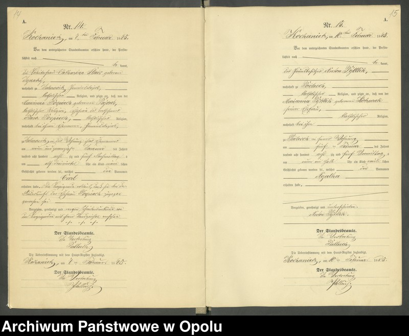 image.from.unit.number "Urząd Stanu Cywilnego Kochaniec Księga urodzeń rok 1885"