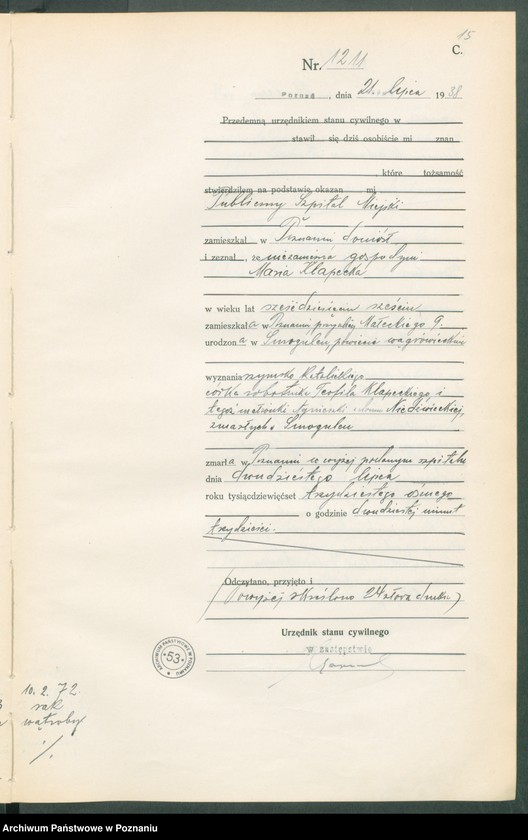 Obraz 17 z jednostki "Księga miejscowa zgonów tom III [Rejestr główny zgonów]"